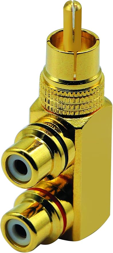 Repartidor Divisor Adaptador RCA 90° Macho a 2 Hembras Dorado miniatura 3