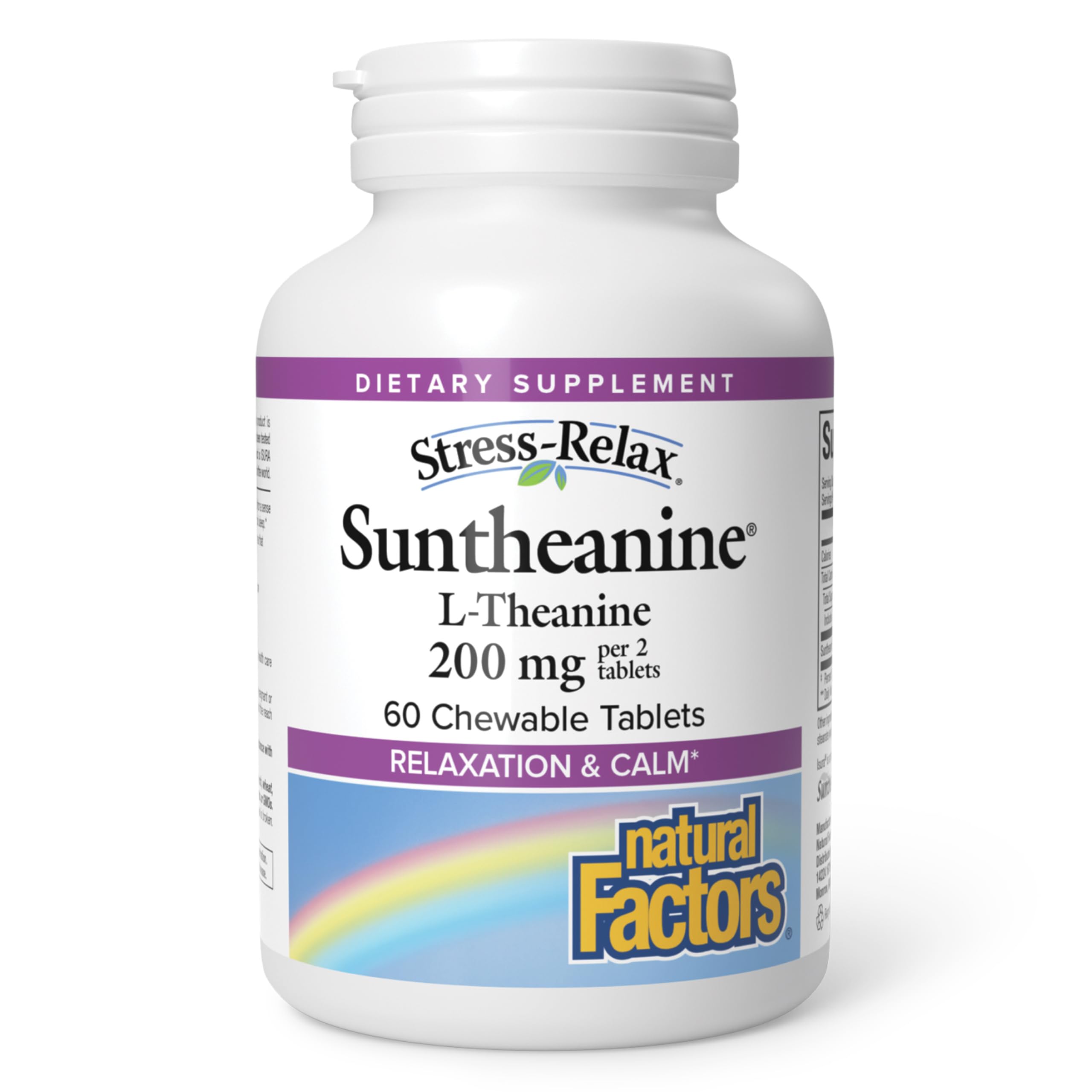 Natural Factors Suntheanine L-Theanine for Calm*, 200 mg, 60 Chewable Tabs Fruit Flavor 60 Count (Pack of 1)
