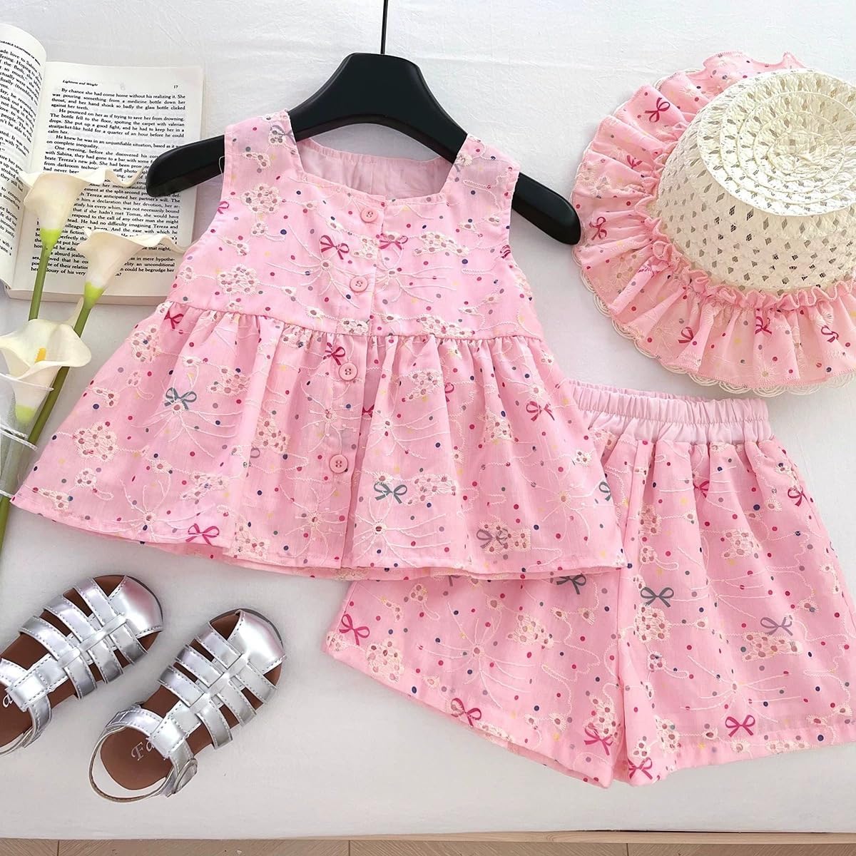 Deerhobbes Design your own Girls 5 Piece Summer Outfit Set –Shorts Set Toddler Little Girl Vacation Holiday Clothes