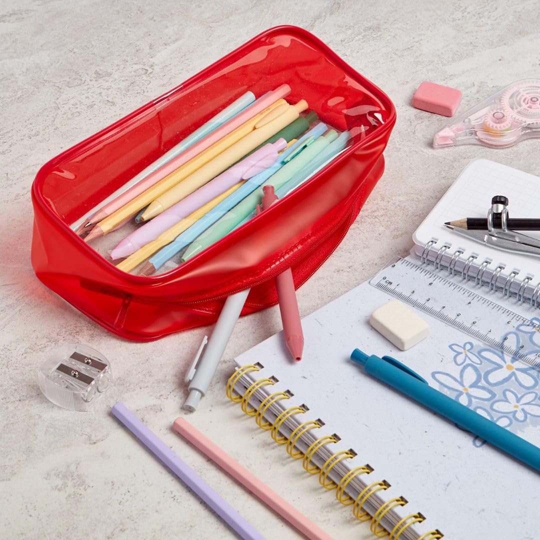 Soul Projekt Clear Pencil Case for Exams Large Red Transparent Exam Pencil Case for Students Portable Clear Makeup Bag - Image 2