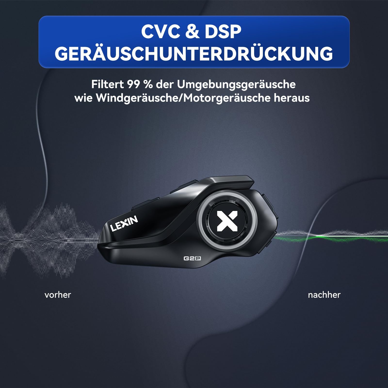 LEXIN G2P Motorrad Bluetooth Headset, Helm Kommunikationssystem für 2 bis zu 6 Personen in Reichweite von 1000m, IP67 Wasserdicht Freisprecheinrichtung mit FM Radio, Einzelpack