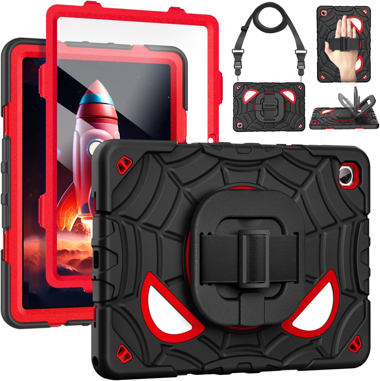 Grifobes Case for Samsung Galaxy Tab A11+ / A9+ Plus 11 inch 2026/2024, Full Body Protection with Screen Protector/Rotating Stand, Hand/Shoulder Strap for 11” Tablet Cover Black+Red