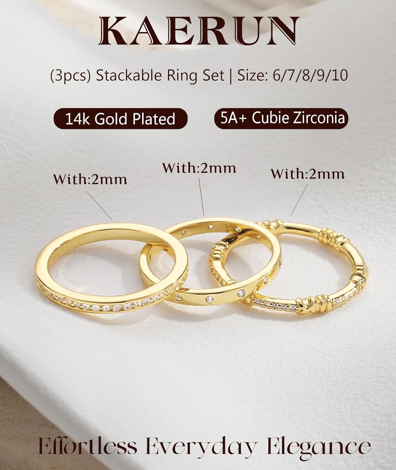 KAERUN Stackable Gold Rings for Women Non Tarnish Dainty 14K Gold Plated Stacking Rings Cubic Zirconia Thumb Ring Set Trendy Statement Wedding Bands Promise Engagement Rings for Women Size 6-10 - Image 4