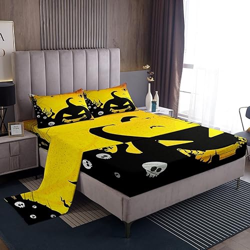 Erosebridal Nightmare - Juego de sábanas de noche de Halloween para niños y hombres, sábanas de murciélago gótico de calavera de terror, tela de