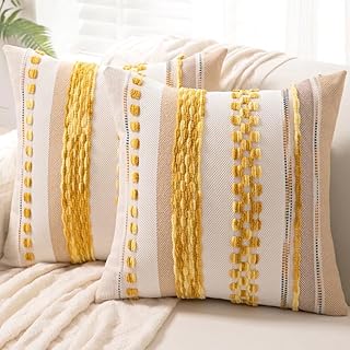 Boho Throw Pillow Covers 18x18 Set of 2 Farmhouse Decorative Cushion Cas...
