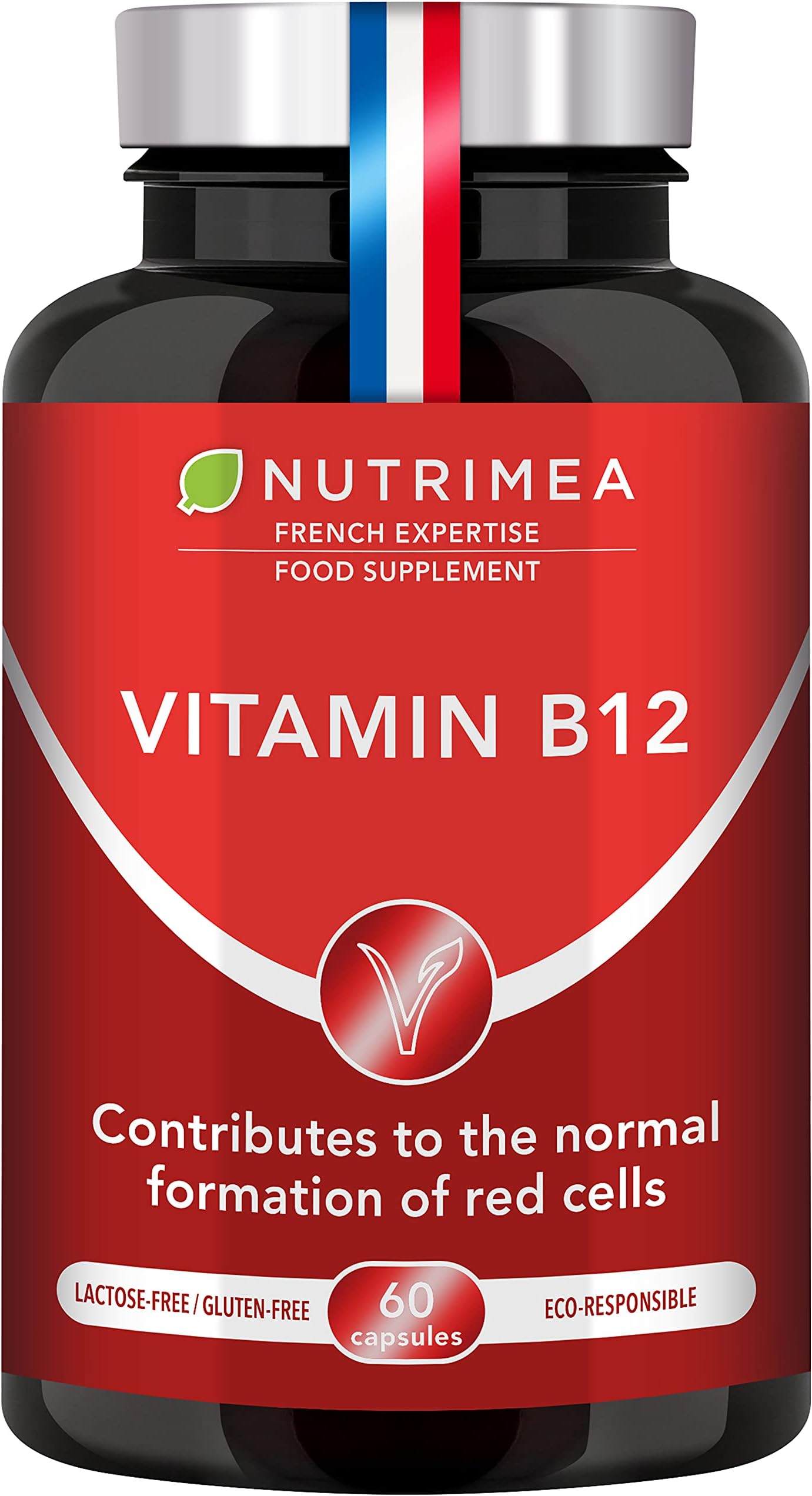 Vitamin B12 (1000mcg High Strength) - 100% Vegan Bacterial Fermentation Cyanocobalamin Form - Boost Immune System and Reduction of Tiredness and Fatigue - 60 Plant-Based Capsules - French Expertise