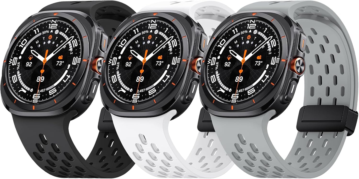 ANCOOL Compatible with Samsung Galaxy Watch Ultra Band 47mm, Silicone Magnetic Breathable Band for Samsung Galaxy Watch Ultra Bands Men Women, Black+White+Light gray