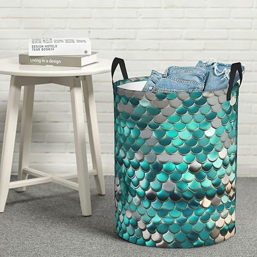 Miniatura 8 de Cesta de lavandería grande,Cesta de lavandería plegable con asas,Para ropa en el dormitorio familiar,Escala de sirena