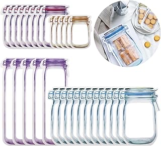 Enkrio 30Pcs Mason Jar Zipper Bags Reusable Snack Bags Portable Food Storage Snack Zipper Bags Food Saver Storage Bags Zipper Sealed Bags for Kitchen Travel Camping Picnic Organizer (5S 8M 12L 5T)
