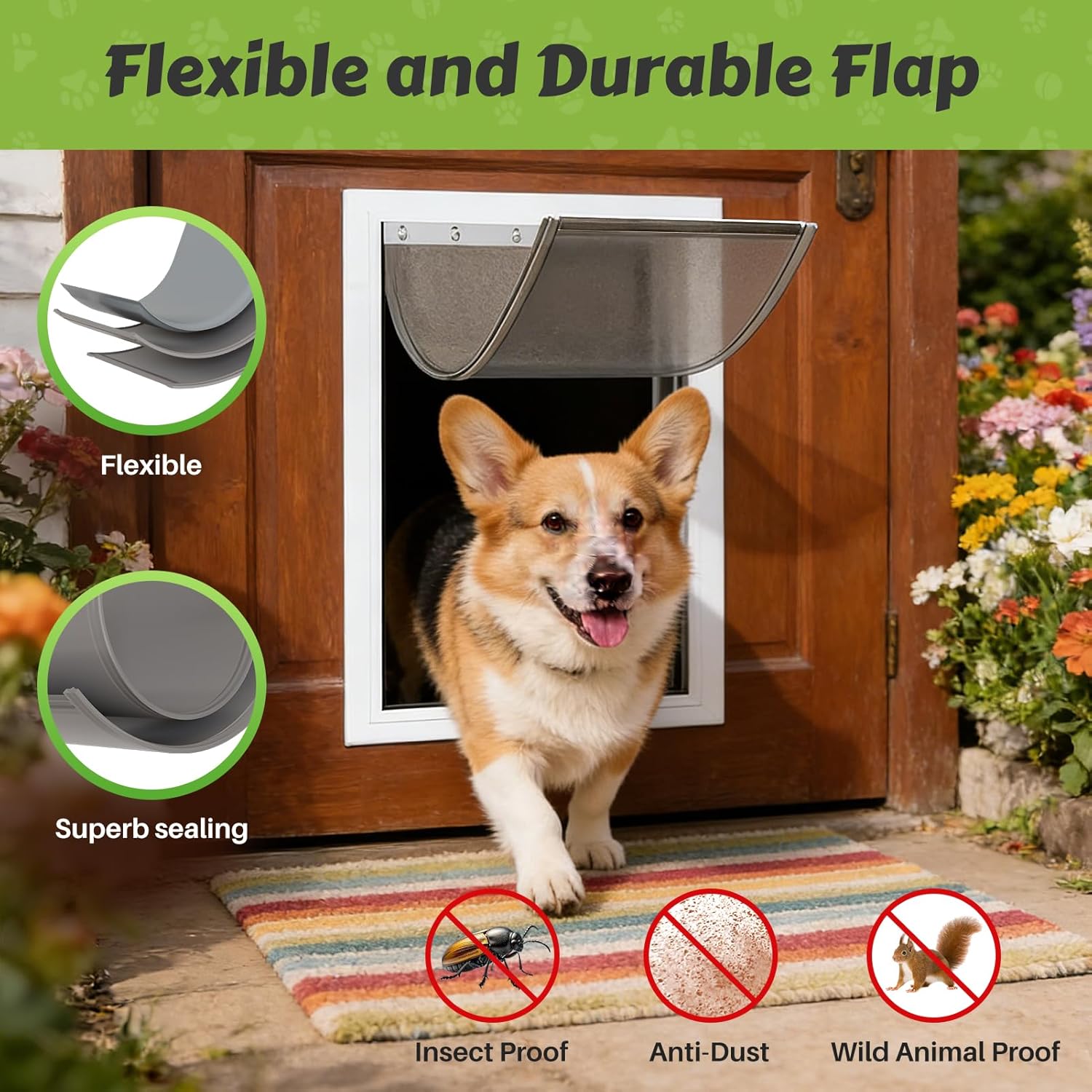3-Flap Insulated Replacement Flap for Large PetSafe Aluminum Dog Doors PAC11-11039,10-1/8" x 16-7/8" (with Hardware)