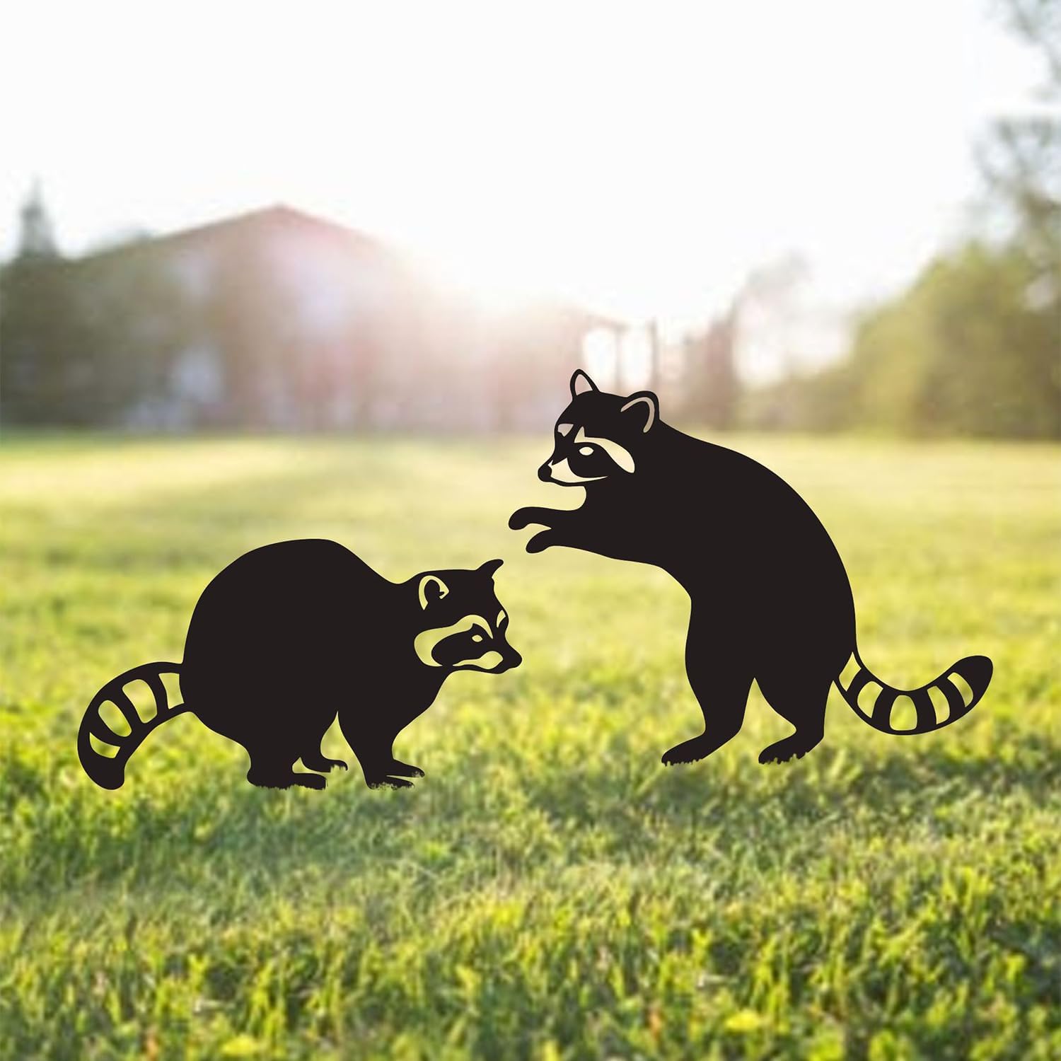 SIYUANTAI 2 Pack Metal Raccoon Garden Statues Stakes, Black Raccoon