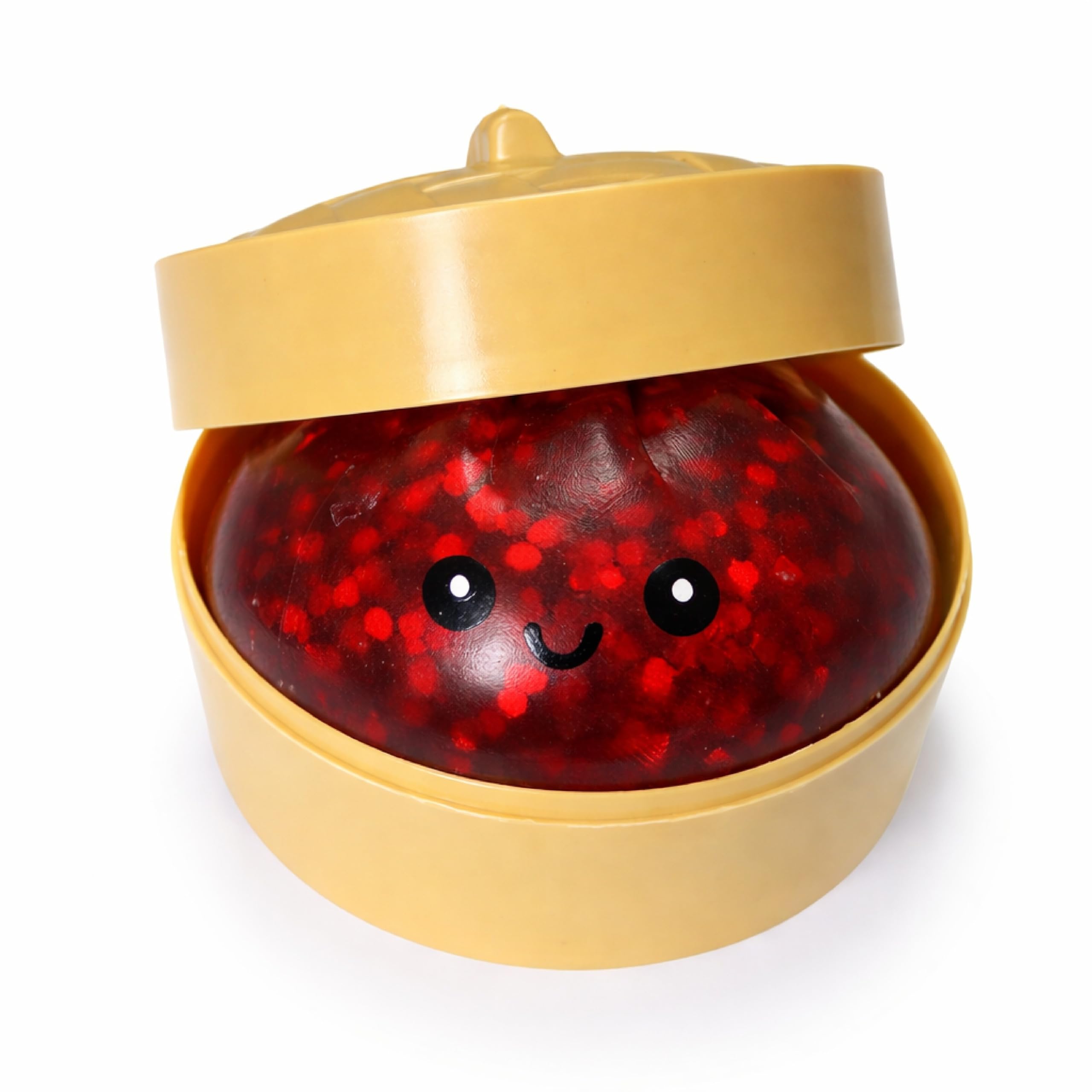 Large Dumpling Squishy Toy with Steamer Box, Red Glitter TPR Squeeze Viral Mystery Dumpling Bao Bun Fidget Toy, Soft Dough Squishy Toys for Kids, Adults, Novelty Birthday Gift, Collectible