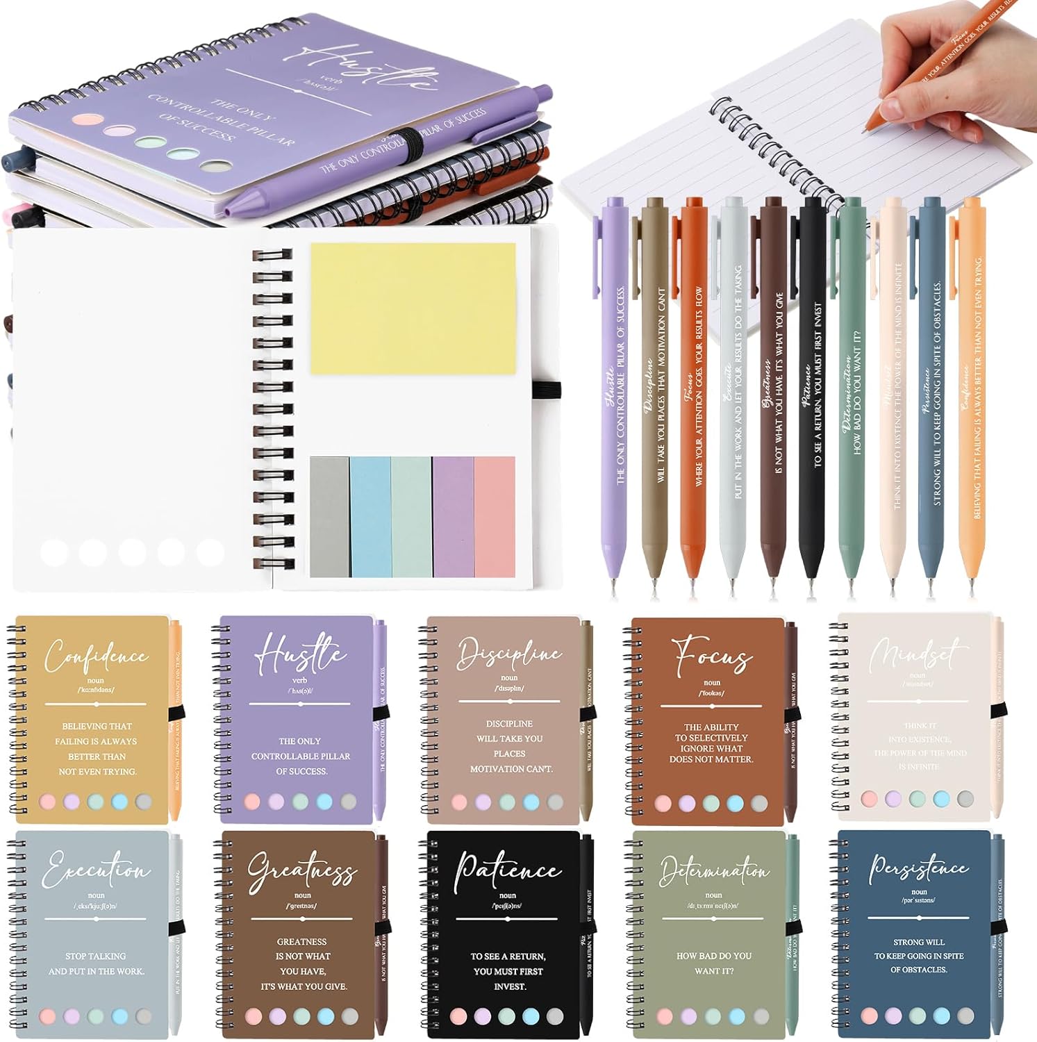 TecUnite 40 Pcs Motivational Spiral Notebooks with Sticky Notes Pen Inspirational Journals Bulk Employee Appreciation Gift for Team Coworker Staff Bulk Gift for Teacher School Nurse (Morandi)