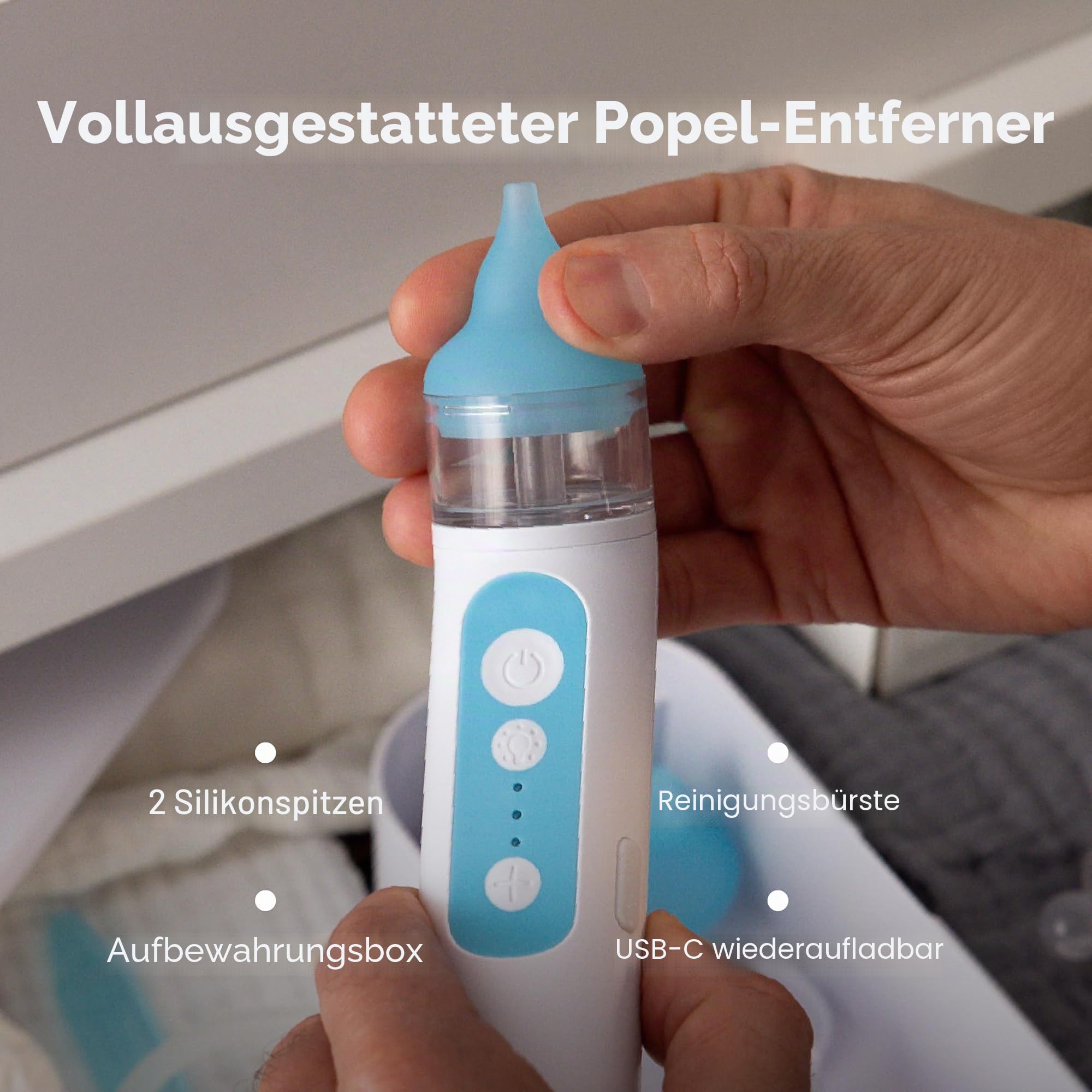 Frida Baby Elektrischer NoseFrida Nasensauger für Baby, Nasensauger für Baby & Kleinkind, Verbesserter Nasensauger zur Verstopfungsentlastung mit 3 Saugstufen, 2 Silikonspitzen, USB