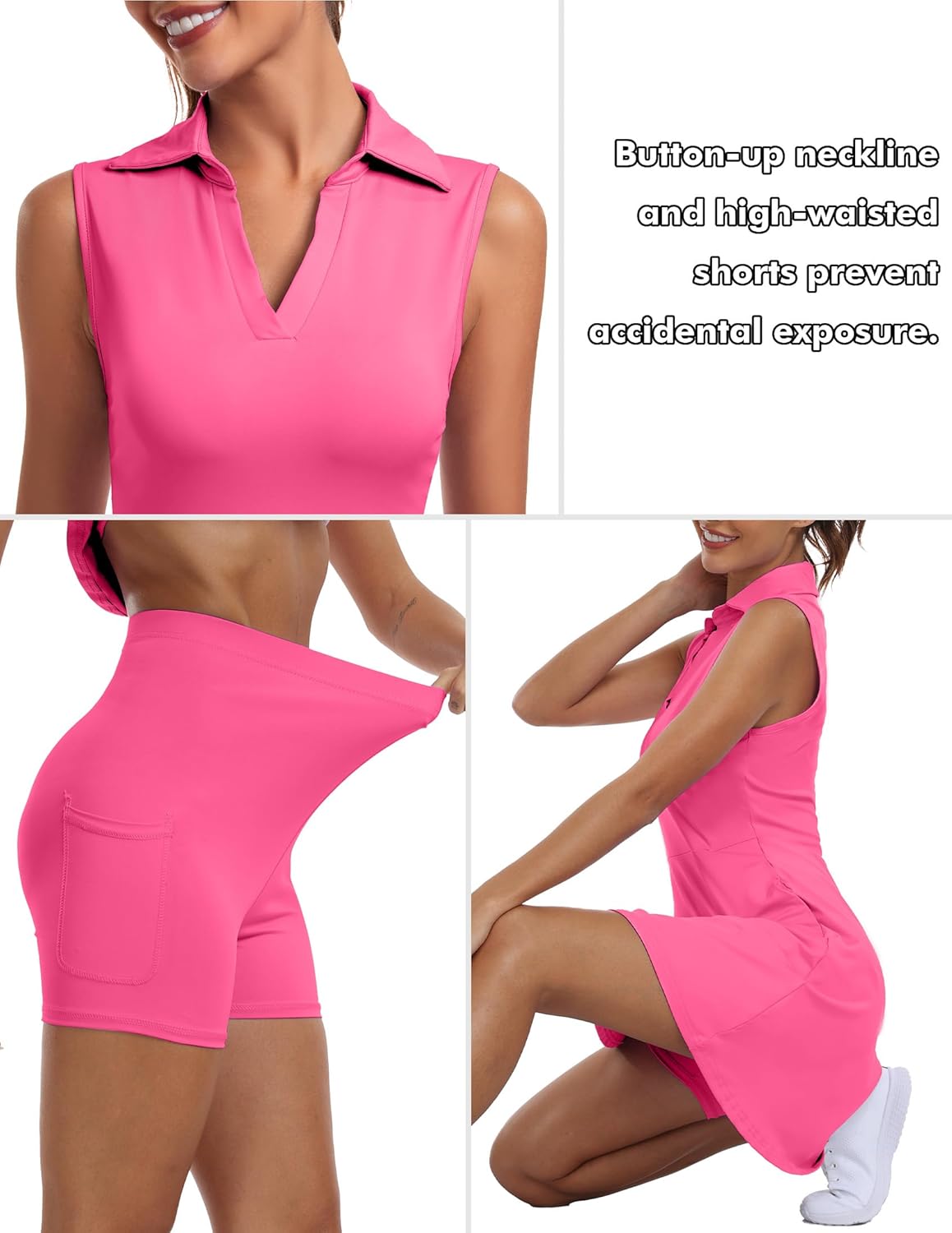 FKEEP Women's Golf Tennis Dress V-Neck with Shorts and Pocket Workout Athletic Dresses - Image 3