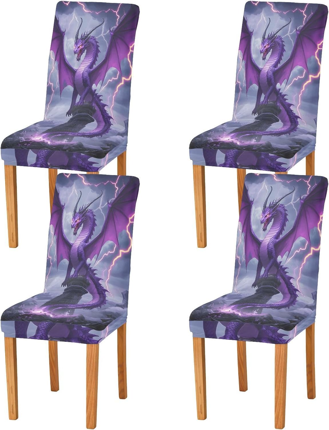 ALAZA Chair Covers for Dining Room, Purple Dragon Lightning Stretch Chair Cover Sets Chair Protector Removable Washable for Ktichen Restaurant Hotel
