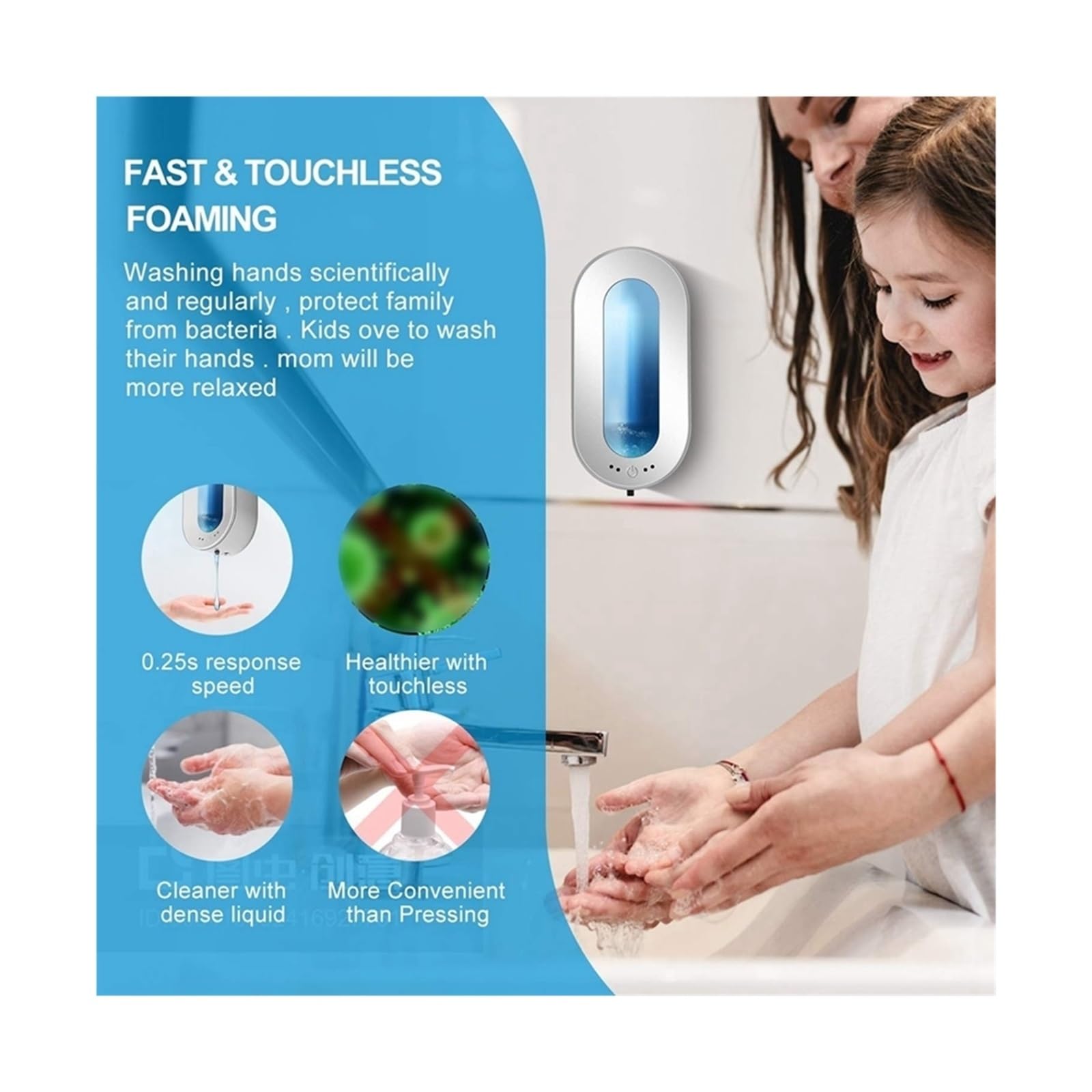 Dispensador automático de jabón con sensor de movimiento, soporte de pared, 700 ml, sin contacto para jabón líquido y gel