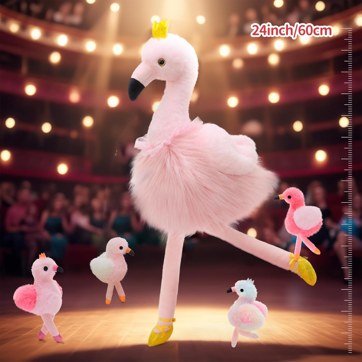 MorisMos Pink Flamingo Stuffed Animal with 4 baby Bird Plush Toys Inside, 24'' Ballerina Flamingo Plush Toys Set for Girl Boy Kid, Mom & Baby Pink Bird Stuffed Animal Gift Decor for Christmas Birthday