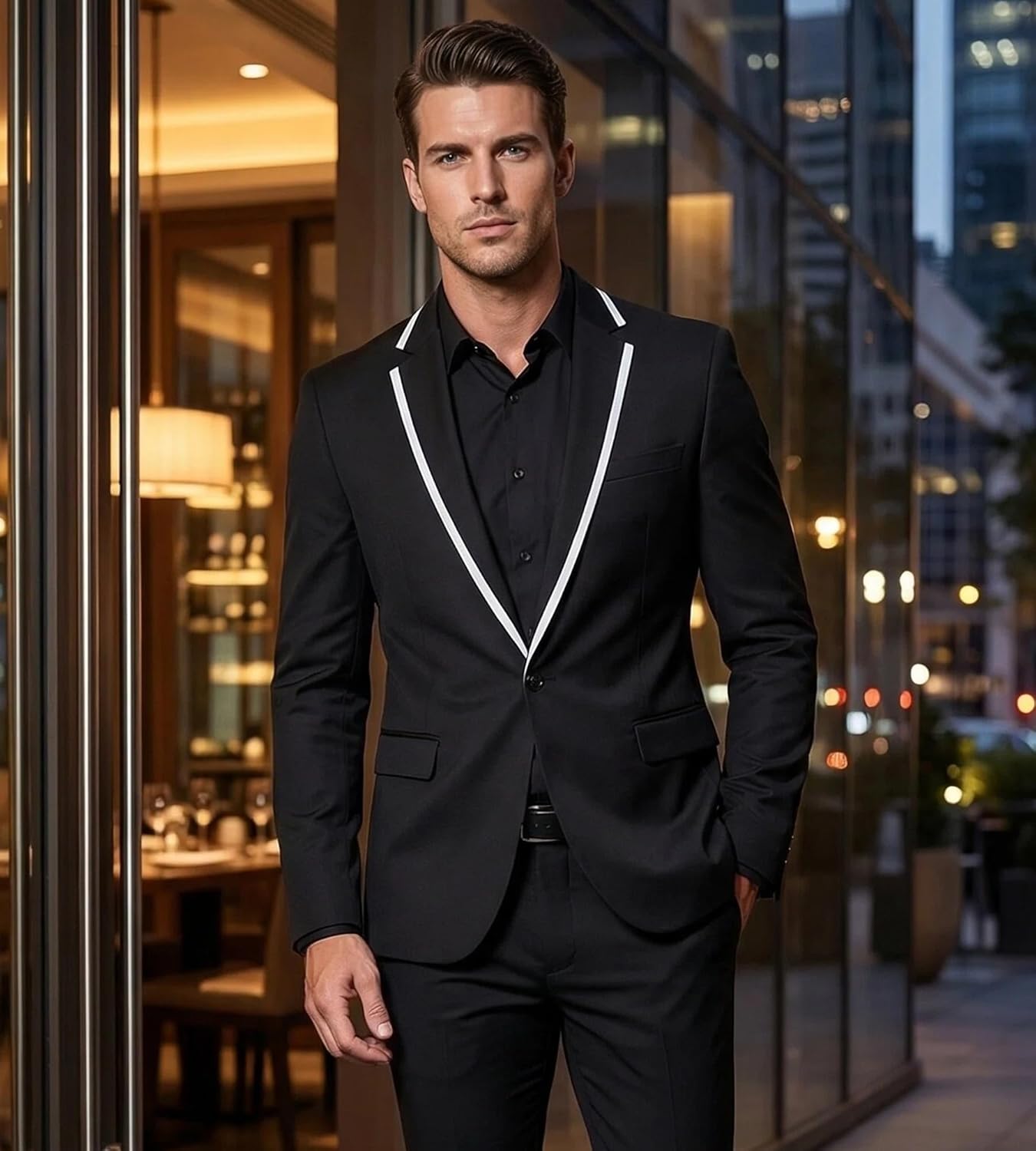 Cloudstyle Mens Casual Slim Fit Suit Jacket 1 Button Daily Blazer Business Sport Coat Tops