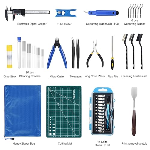 Miniatura 2 de Kit de herramientas para impresora 3D KuanStore, accesorio para impresión 3D con 55 piezas incluye herramienta de desbarbado, calibre, juego