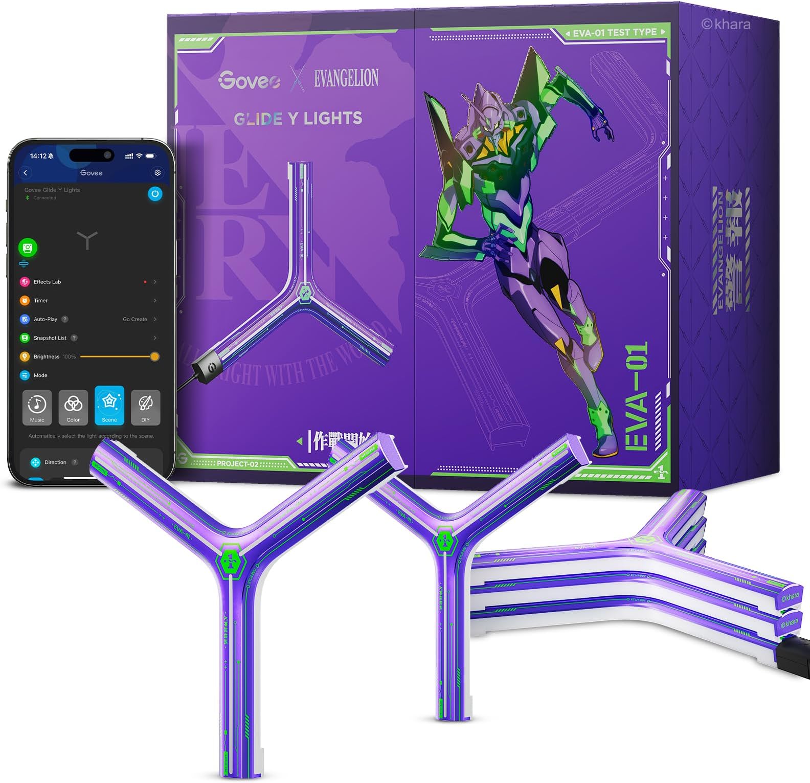 Govee x Evangelion Glide Y Lights, RGBIC Gaming Wall Lights, Smart Wi-Fi Gaming Lights with Music Sync, Work with Matter, Alexa and Google Assistant, DIY and Timer Feature, 5 Pack for Gaming Room