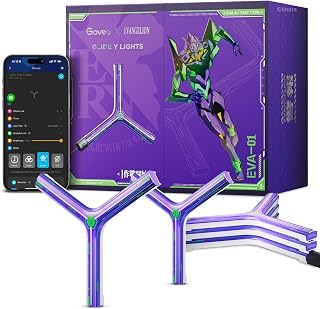 x Evangelion Glide Y Lights, RGBIC Gaming Wall Lights, Smart Wi-Fi Gaming Lights with Music Sync, Work with Alexa and Google Assistant, DIY and Timer Feature, 5 Pack for Gaming Room