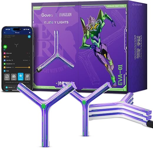 Govee x Evangelion Glide Y Lights, RGBIC Gaming Wall Lights, Smart Wi-Fi Gaming Lights with Music Sync, Work with Matter, ...