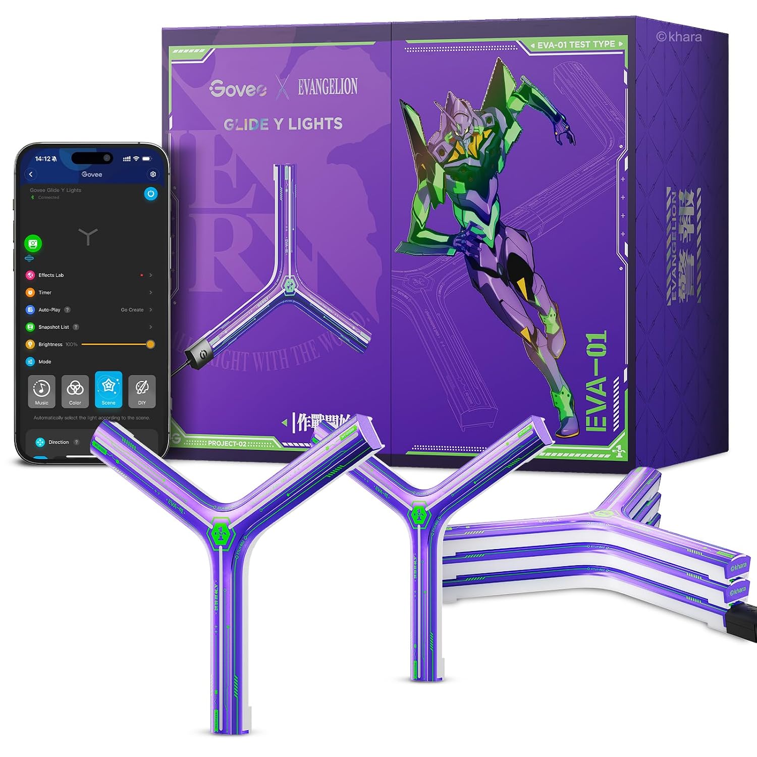 Govee x Evangelion Glide Y Lights, RGBIC Gaming Wall Lights, Smart Wi-Fi Gaming Lights with Music Sync, Work with Matter, ...