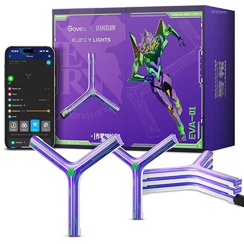 Govee x Evangelion Glide Y Lights, RGBIC Gaming Wall Lights, Smart Wi-Fi Gaming Lights with Music Sync, Work with Alexa and Google Assistant, DIY and Timer Feature, 5 Pack for Gaming Room - 5 Packs