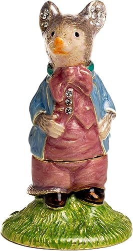 Keren Kopal Caja de baratijas de padre y ratón decorada con cristales, almacenamiento de joyas, figura de animal pintada a mano, idea de regalo para