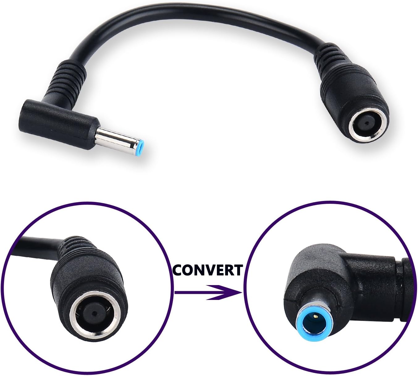 Purpleleaf Tip Adapter Connector Converter 7.4x5.0mm to 4.5x3.0mm for HP Stream Spectre Pavilion Envy Elitebook Split Chromebook; DC Dongle for HP Laptop Charger Replacement Power Supply (1 Pack)