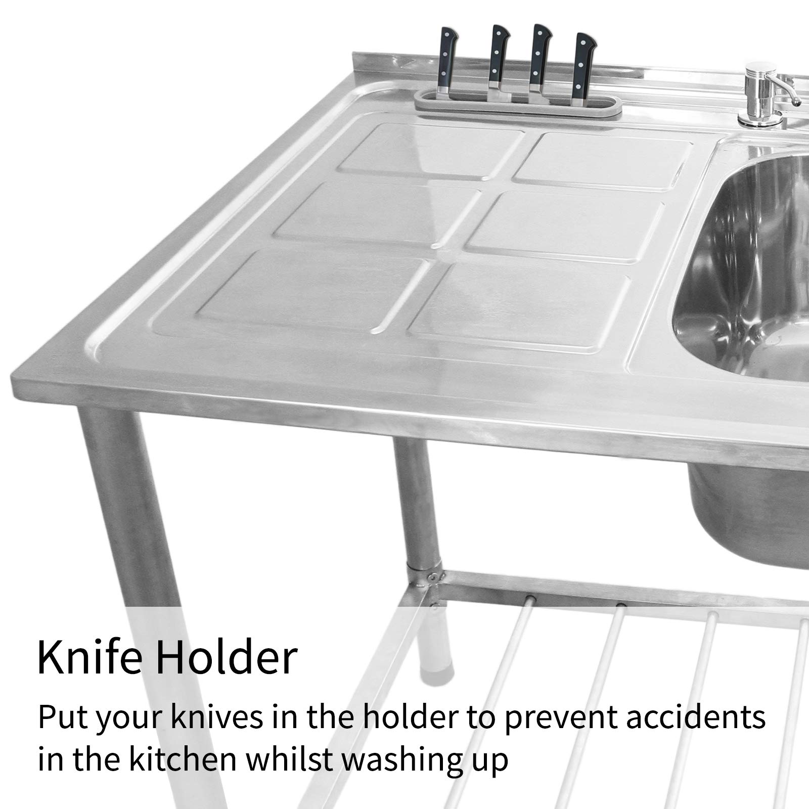 KuKoo Fregadero de Cocina Independiente Doble Seno con Escurridor a la Izquierda Acero inoxidable 120x79x60cm con Dispensador Jabón Tapones de Colador + Grifo GRATIS Lavaplatos 2 Senos+Escurridor