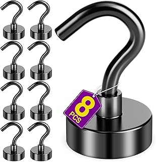 8 Pack Black Magnetic Hooks, 30 LB Neodymium Magnetic Hooks for Cruise Cabins, Strong Magnets with Hooks for Classroom, Mugs, Camper, Office, Kitchen, Metal Hooks for Cruise Ship Walls