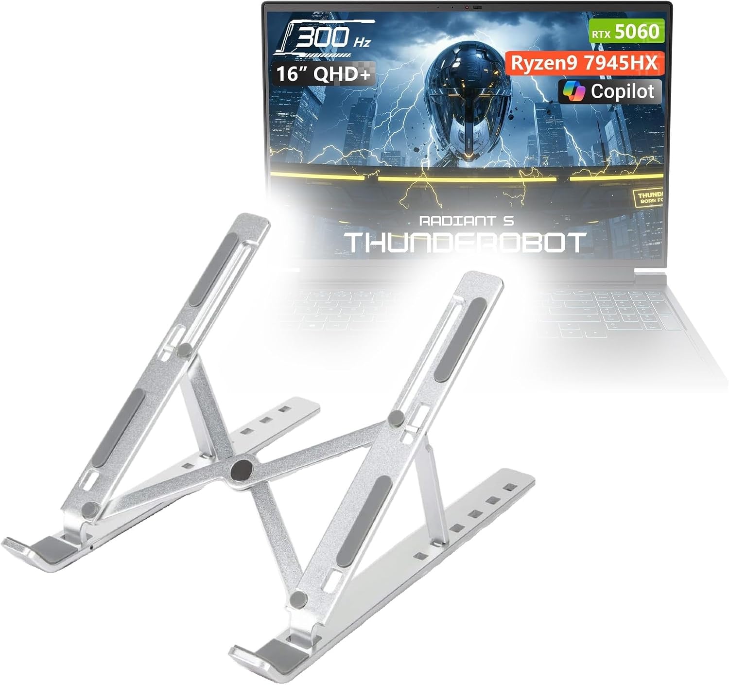 BoxWave Stand and Mount Compatible with Thunderobot Radiant 16S R9 Gaming Laptop (16 in) - Compact QuickSwitch Stand, Portable Multi Angle Viewing Foldable Riser - Metallic Silver