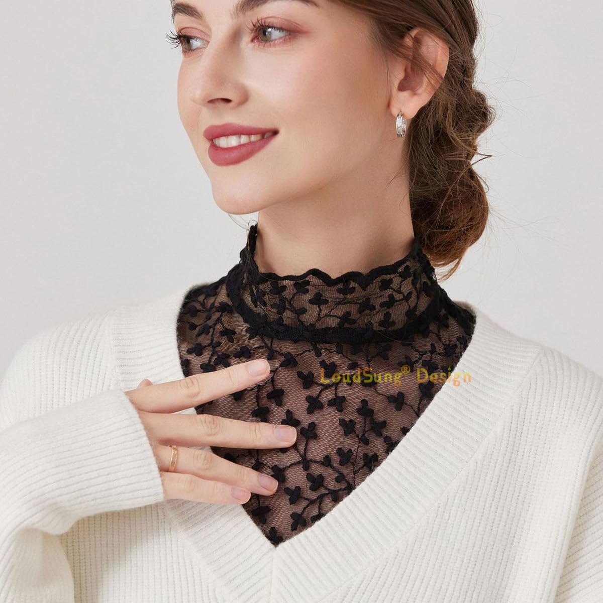 LoudSung Fake Collar Detachable Half Shirt Blouse False Collar Hollow Out Lace Elegant Stand Style for Women Girls - Image 2