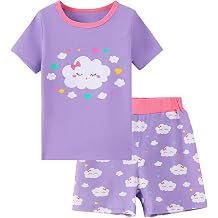 Mikrdoo Girls Pajamas 2-Piece Summer Soft Cotton Short Sleeve Toddler Sleepwear Snug Fit PJs for Kids Size 2-14 Years