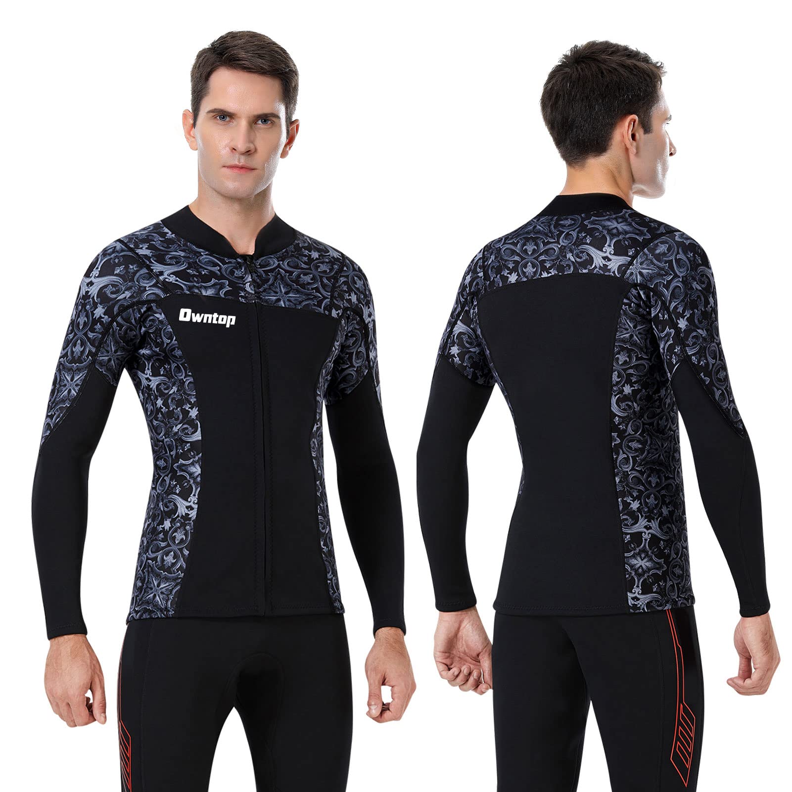 Hommes Femmes Combinaison Haut - Veste de Combinaison en Néoprène 3mm, Combinaison de Plongée Manches Longues Rash Guard pour Plongée Surf Snorkeling UPF 50+, M