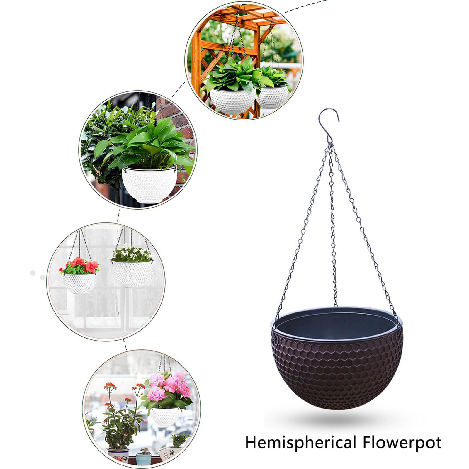 Panier De Fleurs à Suspendre, 2 Pièces Jardinières Suspendues, Pots De Fleurs Suspendus, Avec Trous De Drainage Et Bouchons, Pour Intérieur Extérieur Plafonds Balcons Décoration Murale Brun M