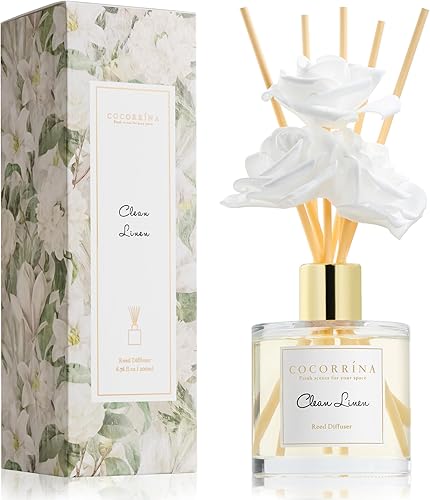 Miniatura 9 de COCORRÍNA juego de difusor con varillas, 6.7 fl oz (200ml) con aroma a flores de cerezo, con 3 flores de espuma de rosa blanca y varillas de