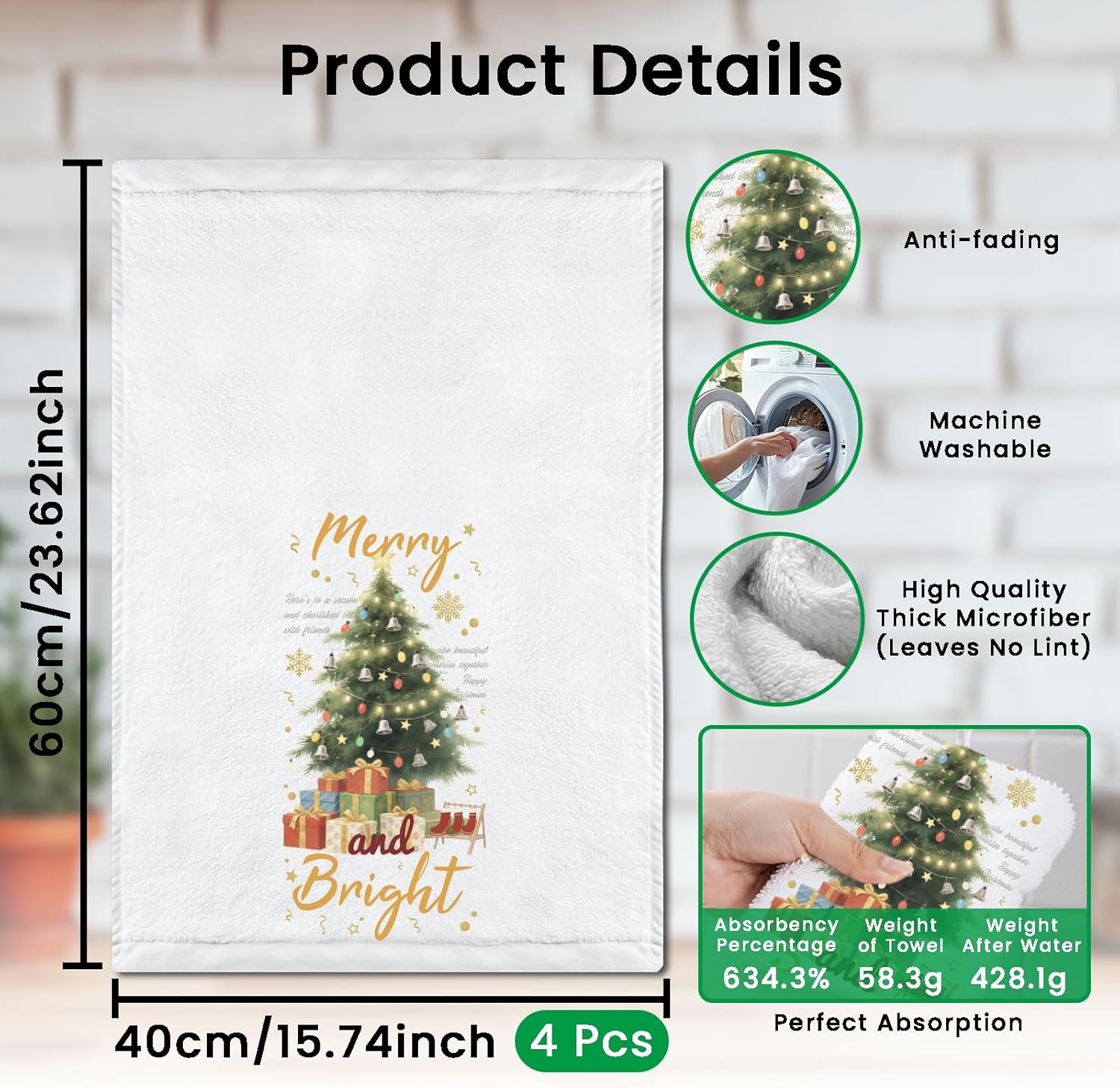 CUTHOLLOW Christmas Santa and Tree Decorative Kitchen Towels Set of 4, 15.74"x23.62" Soft & Absorbent Microfiber Dish Towel for Tea Coffee Bar Home, Best Gift for Housewarming Christmas Winter - Image 2