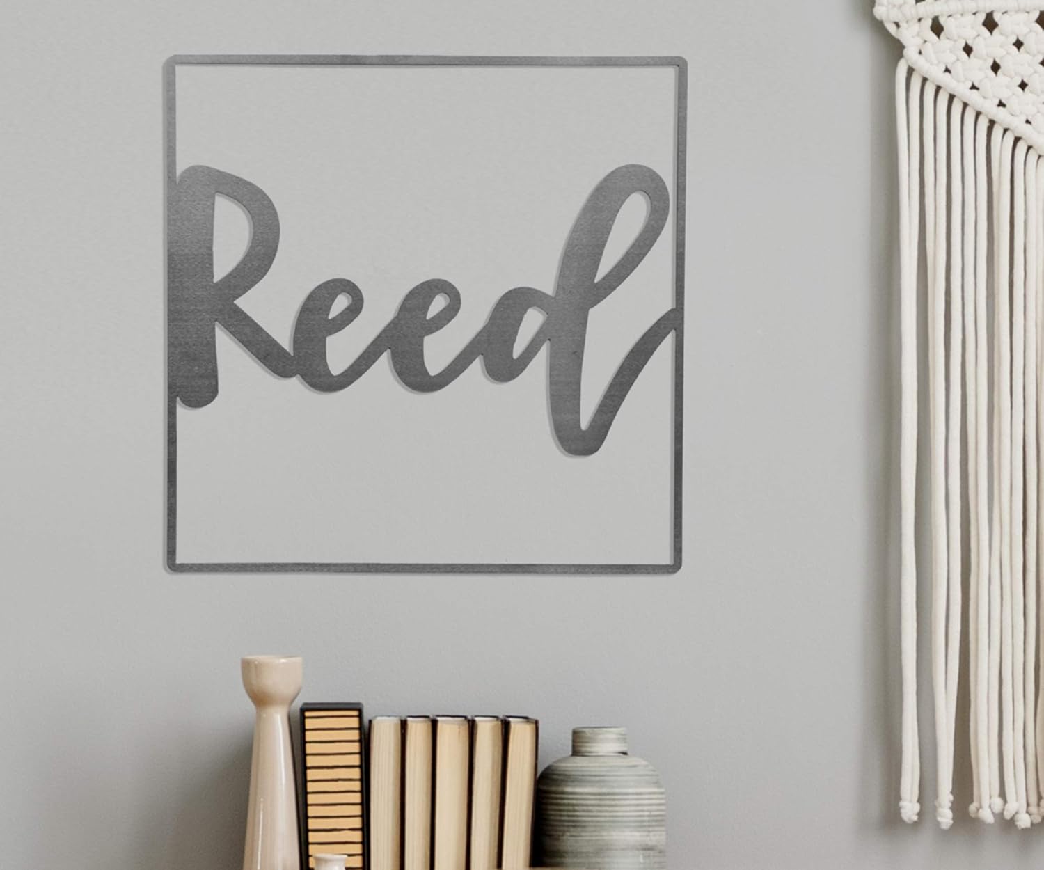 ROCC RUSTED ORANGE CRAFTWORKS CO. - 15" Square Open Script Sign Anniversary Gift For Couple Bridal Shower Gifts House Warming Gifts New Home Couple Baby Name Sign For Nursery Log Cabin Decor