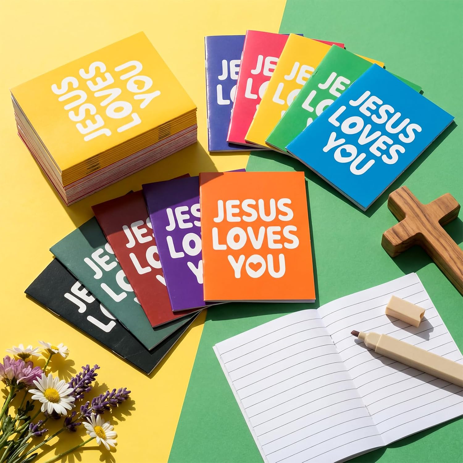 Qeeenar 100 Pcs Mini Jesus Loves You Notebooks Christian Gift Bible Journal Religious Motivational Notepads Kraft Verse Scripture Mother's Day Gifts for Women Men Office School