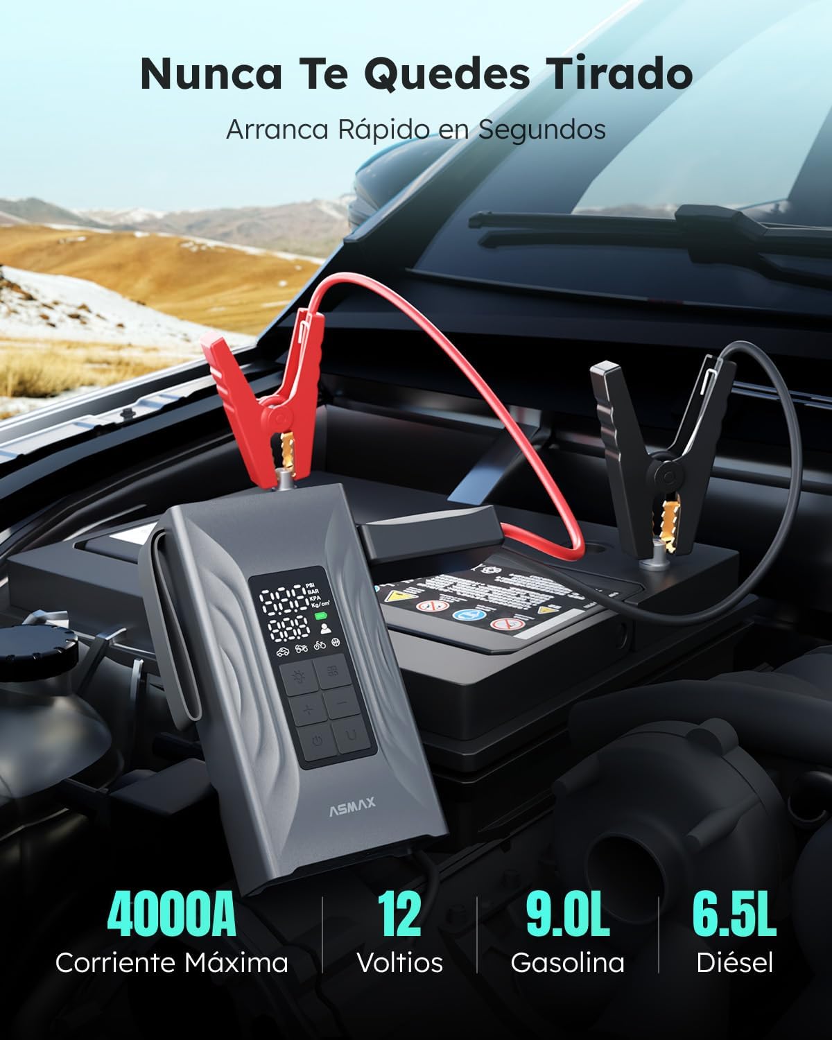 A person relaxing by a lake while the ASMAX T20 air compressor inflates a car tire, highlighting its portability and convenience.