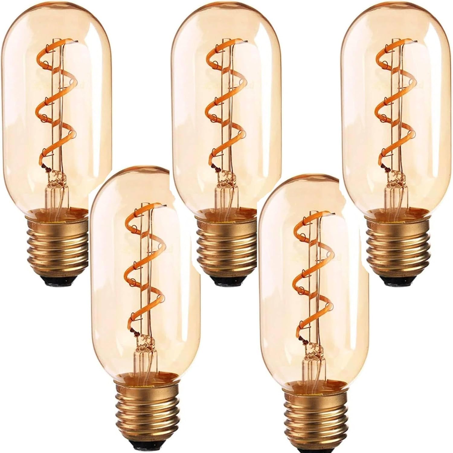 LED E26 Edison Light Bulb , T14/T45 Tubular 4W (40W Equivalent) LED Edison Bulb 4W E26 Screw Base, Amber Glass 2700K Warm White Spiral Filament Light for Pendant Lamps, Chandeliers, and Vintage Décor