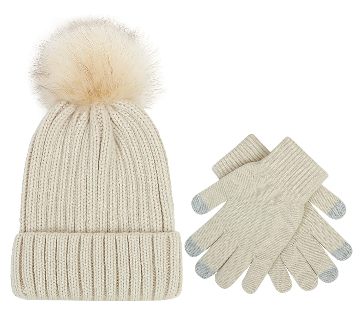 DANMYWomen Beanie Hats Winter Gloves, Soft Knit Warm Hat and Gloves Sets, Lady Earmuffs Cap,Beanie Hats for Women Young Girls