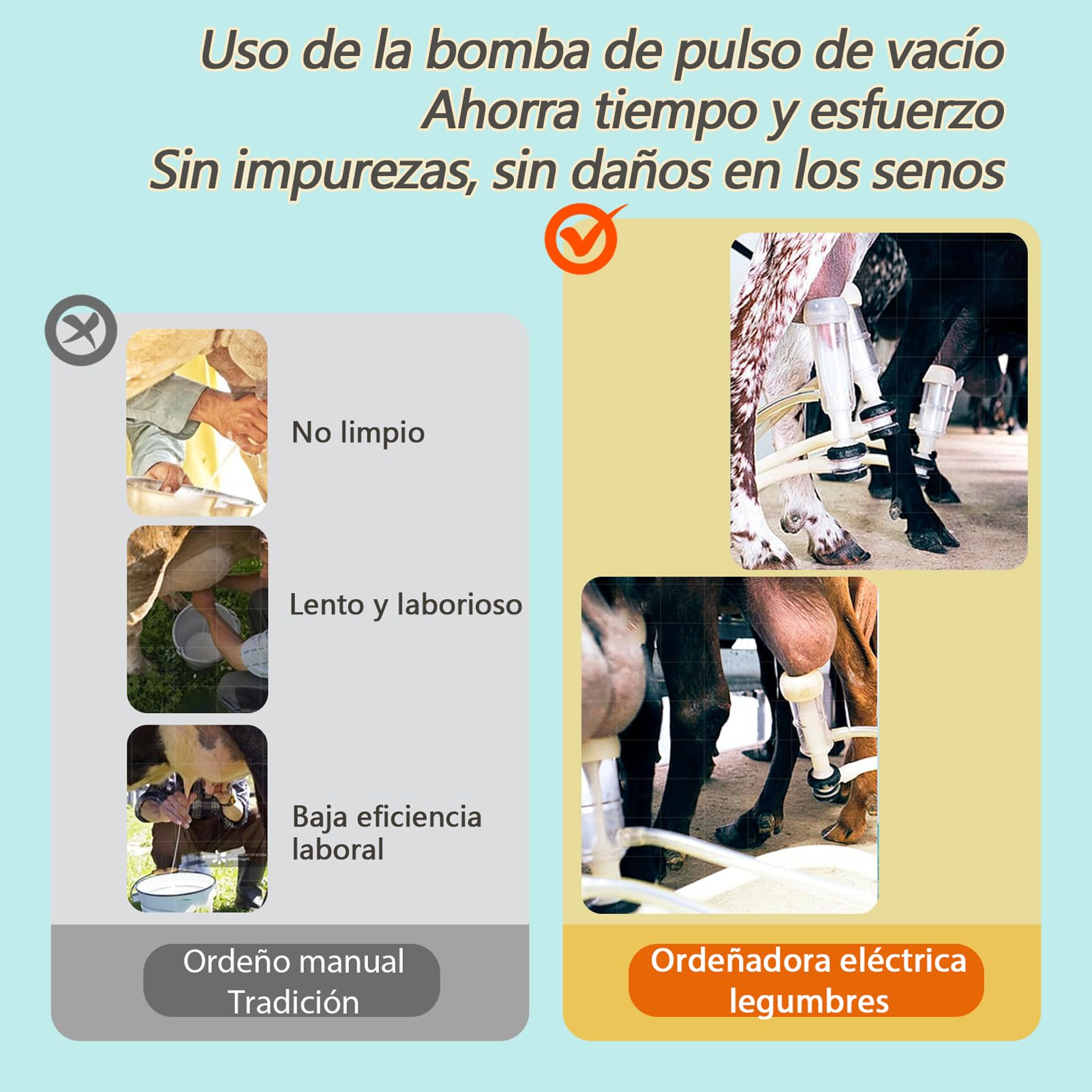 Ordeñadora de vacas de 10L, Suministros De Ordeño Portátiles For Vacas, con Botella de Acero Inoxidable,Tapa Transparente de Acero Inoxidable,Recargable por Pulsación (10L/para Vaca)