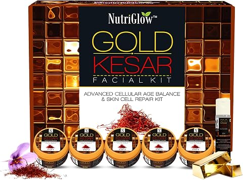 Nutriglow Gold Kesar Facial Kit for Women| 6-Pieces Skin Care/Skin Cleanup Set | Prevents From Anti Aging| 250G + 10Ml