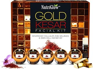 Nutriglow Gold Kesar Facial Kit for Women| 6-Pieces Skin Care/Skin Cleanup Set | Prevents From Anti Aging| 250G + 10Ml