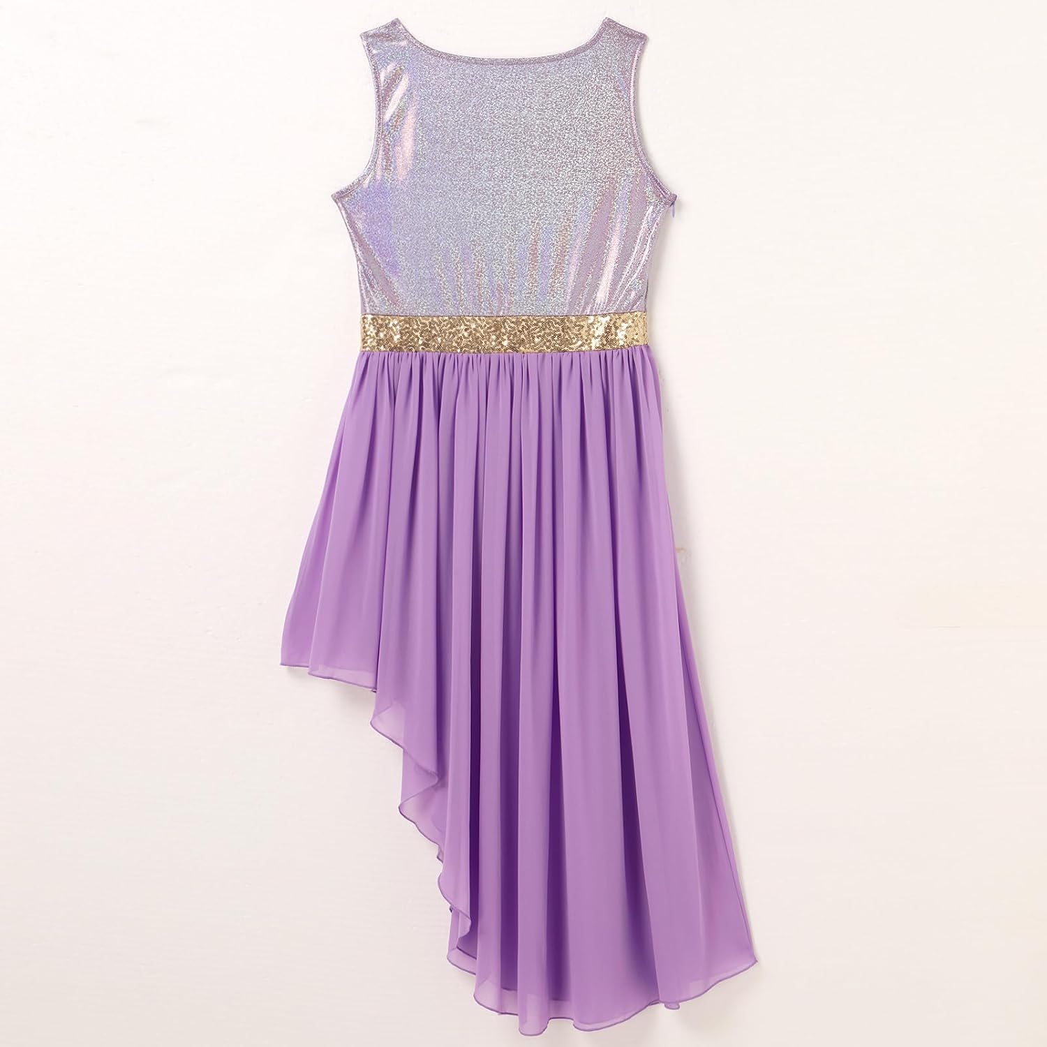 ODASDO Women's Asymmetrical Overlays Dresses Metallic Color Block Praise Lyrical Dance Dress Tunic Irregular Hem Dancewear - Image 4