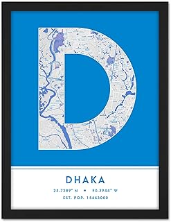 Wee Blue Coo Dhaka Bangladesh City Map Blue Colour Block Modern Typography Stylish Letter Framed Word Wall Art Print Poster for Home Décor CITYMAP1